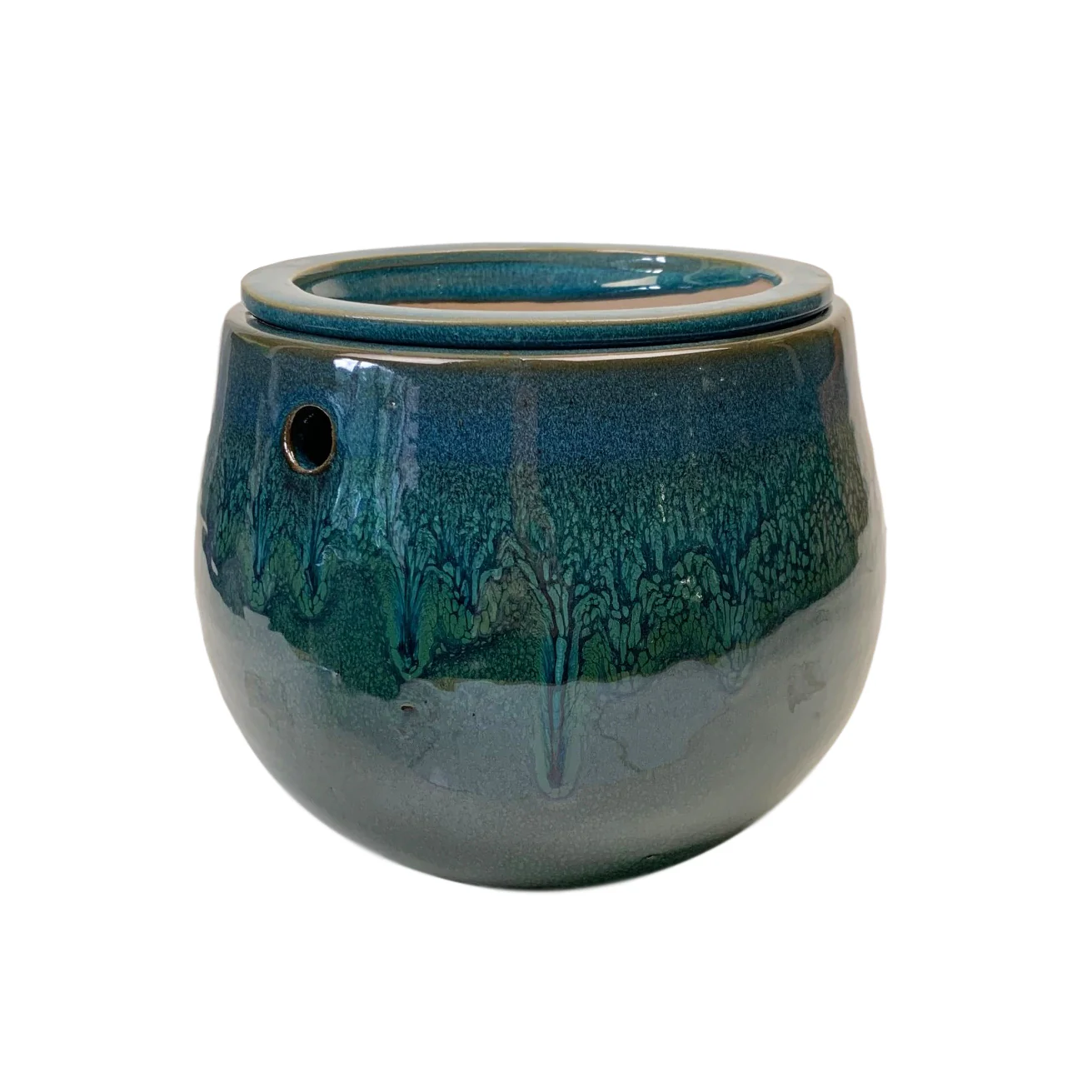 8" Teal Ocean Teardrop Self Watering Pot - Image 1
