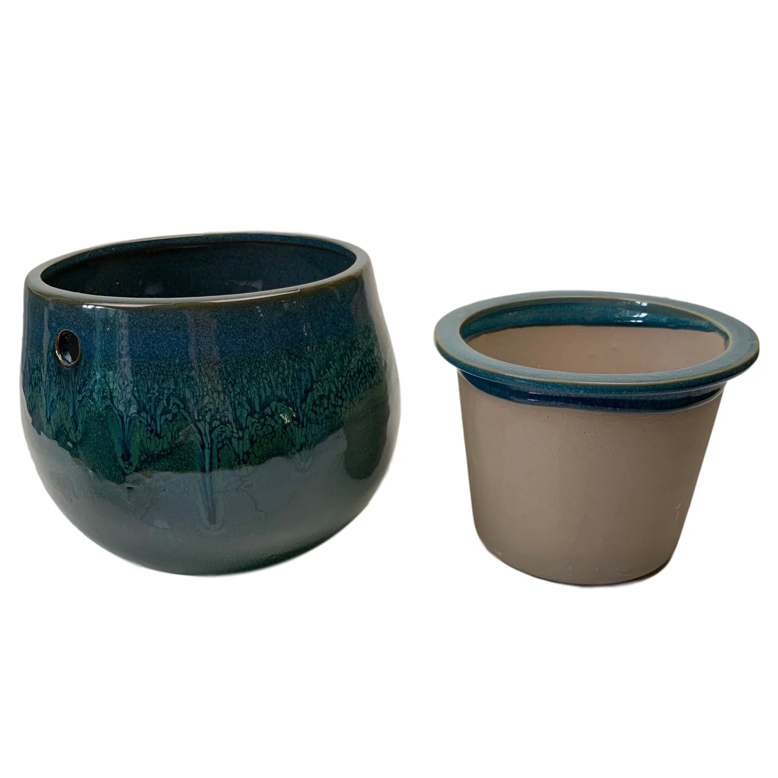 8" Teal Ocean Teardrop Self Watering Pot - Image 2
