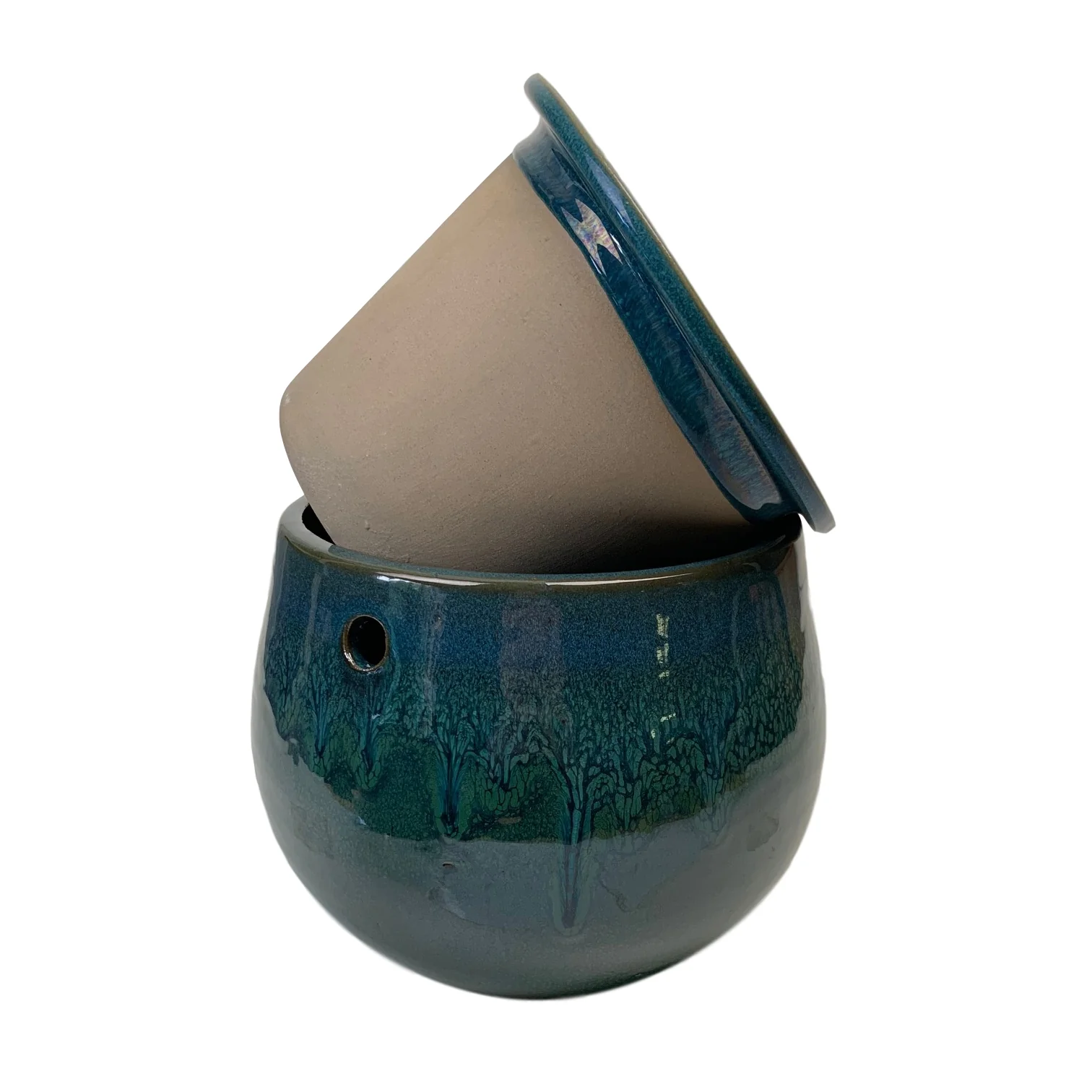 8" Teal Ocean Teardrop Self Watering Pot - Image 3