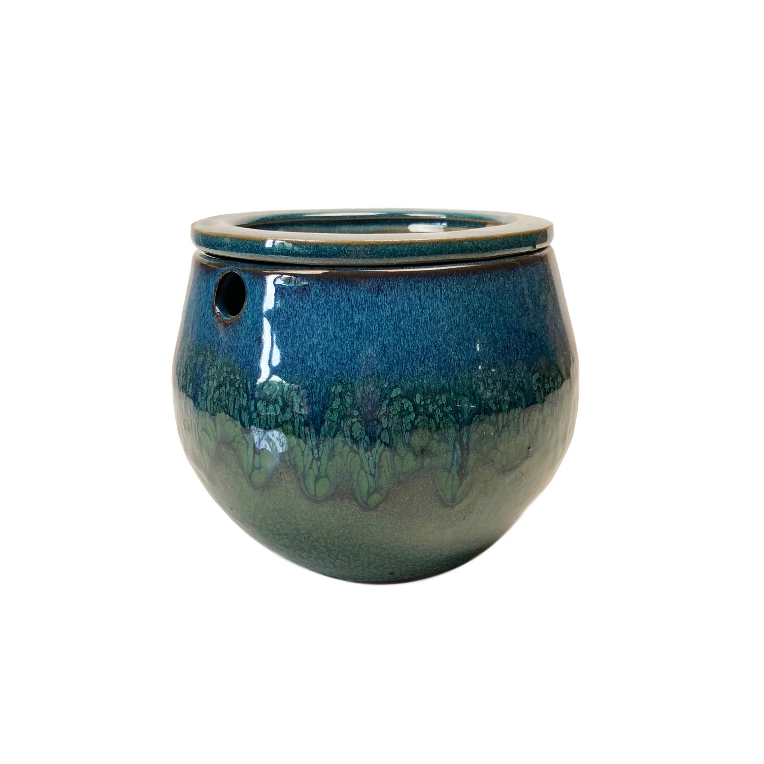 6" Teal Ocean Teardrop Self Watering Pot - Image 1