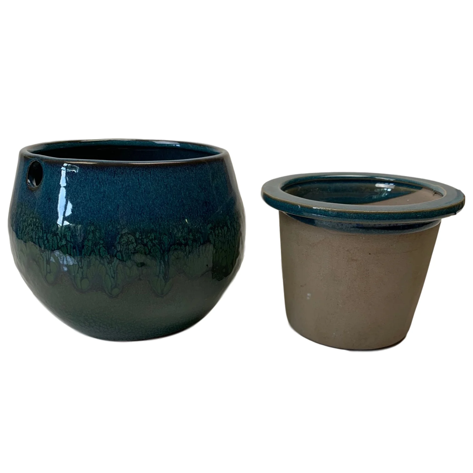 6" Teal Ocean Teardrop Self Watering Pot - Image 2