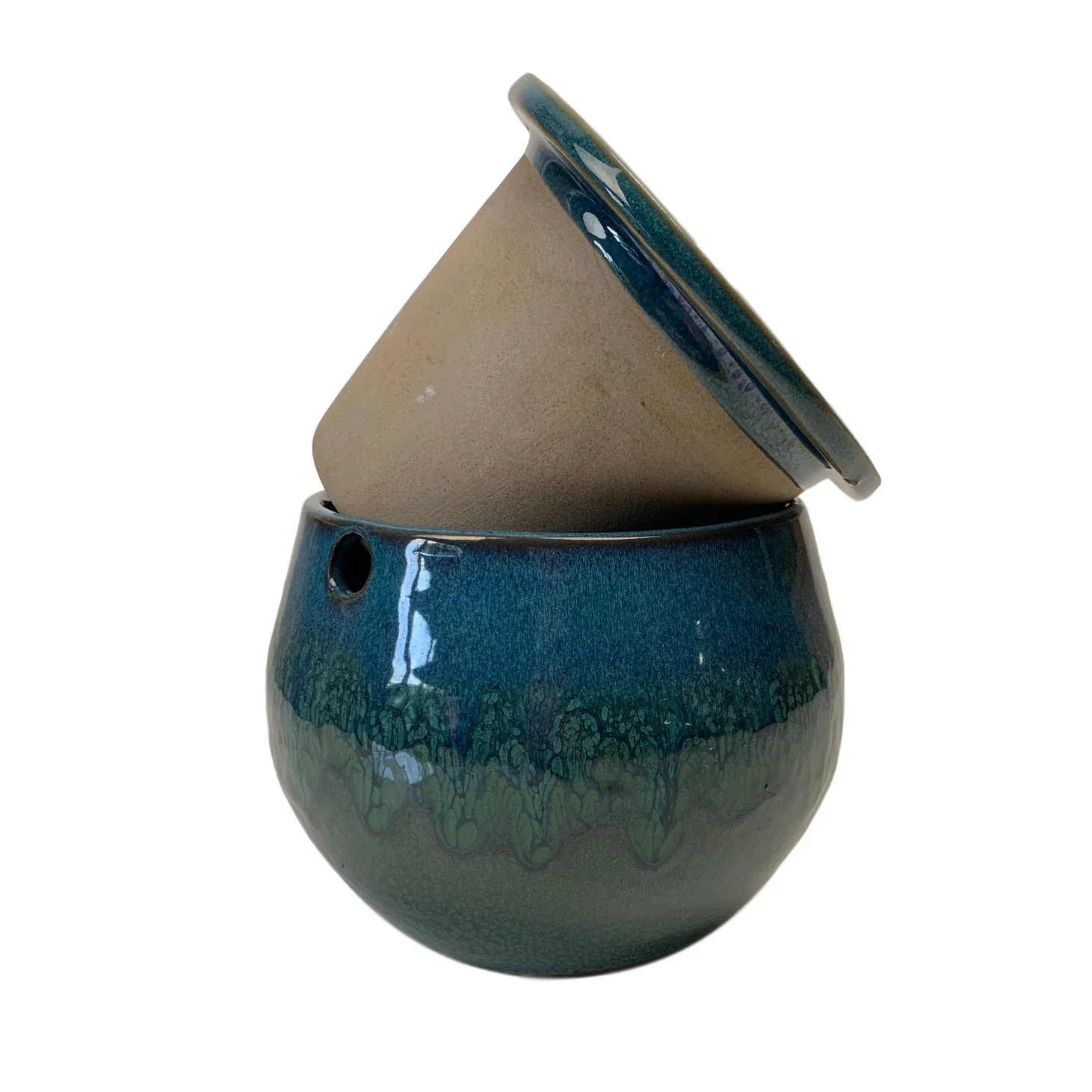 6" Teal Ocean Teardrop Self Watering Pot - Image 3