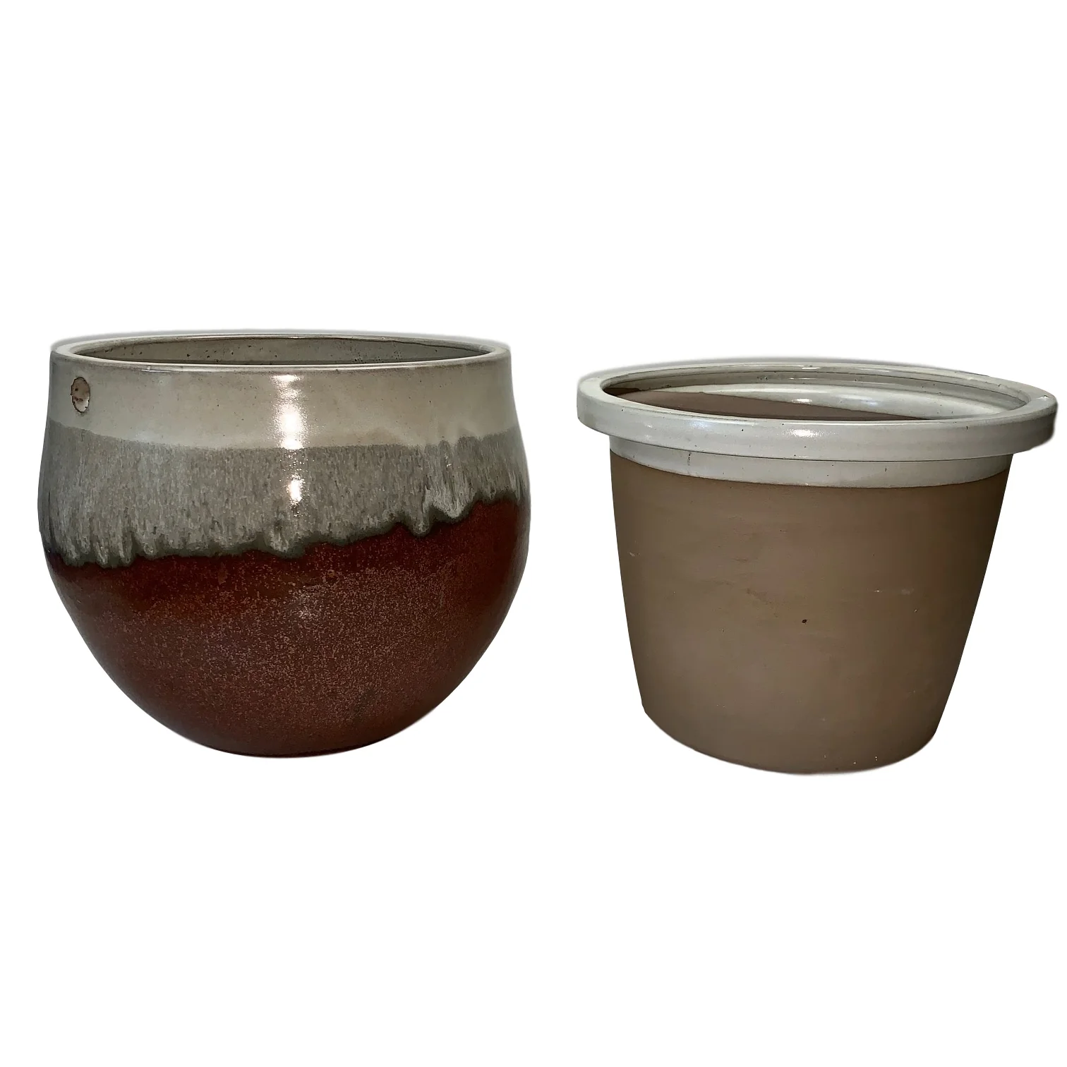 12" Honey Cream Over Copper Teardrop Self Watering Pot - Image 2