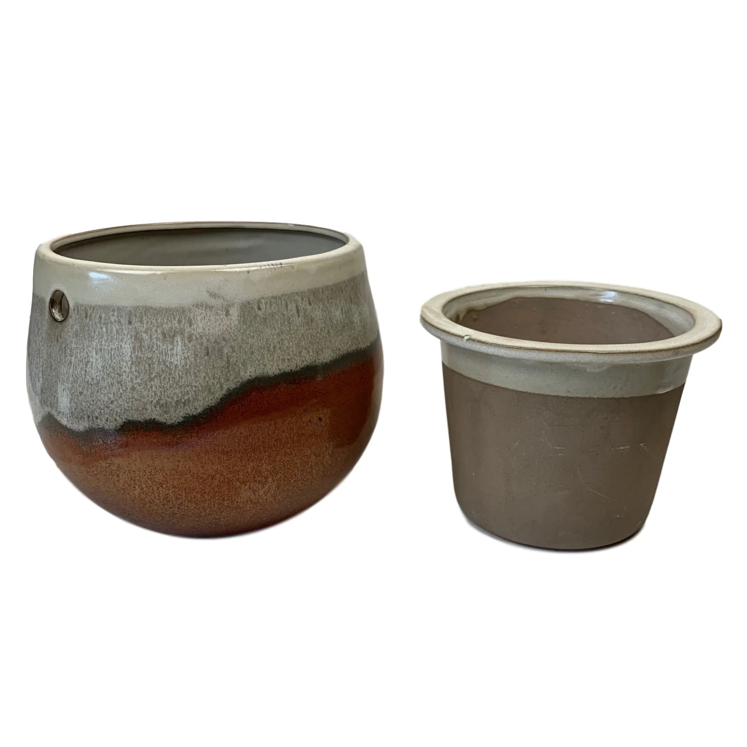 6" Honey Cream Over Copper Teardrop Self Watering Pot - Image 2