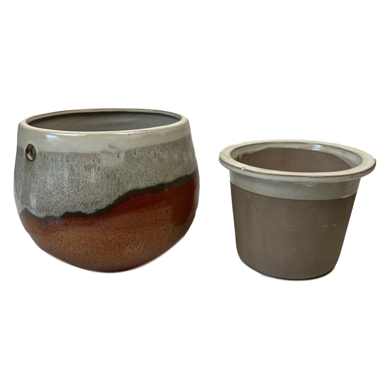 10" Honey Cream Over Copper Teardrop Self Watering Pot - Image 2