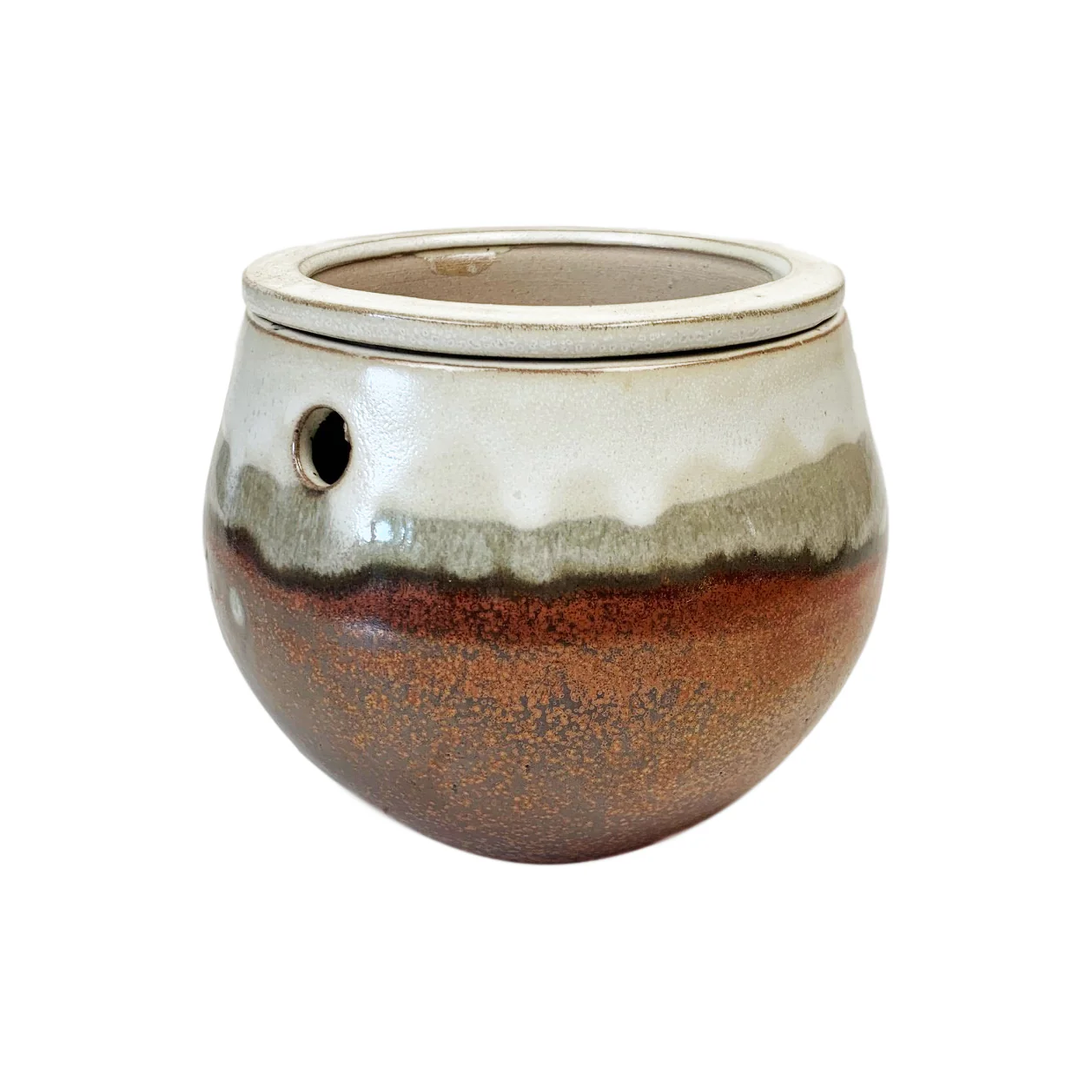 8" Honey Cream Over Copper Teardrop Self Watering Pot - Image 1