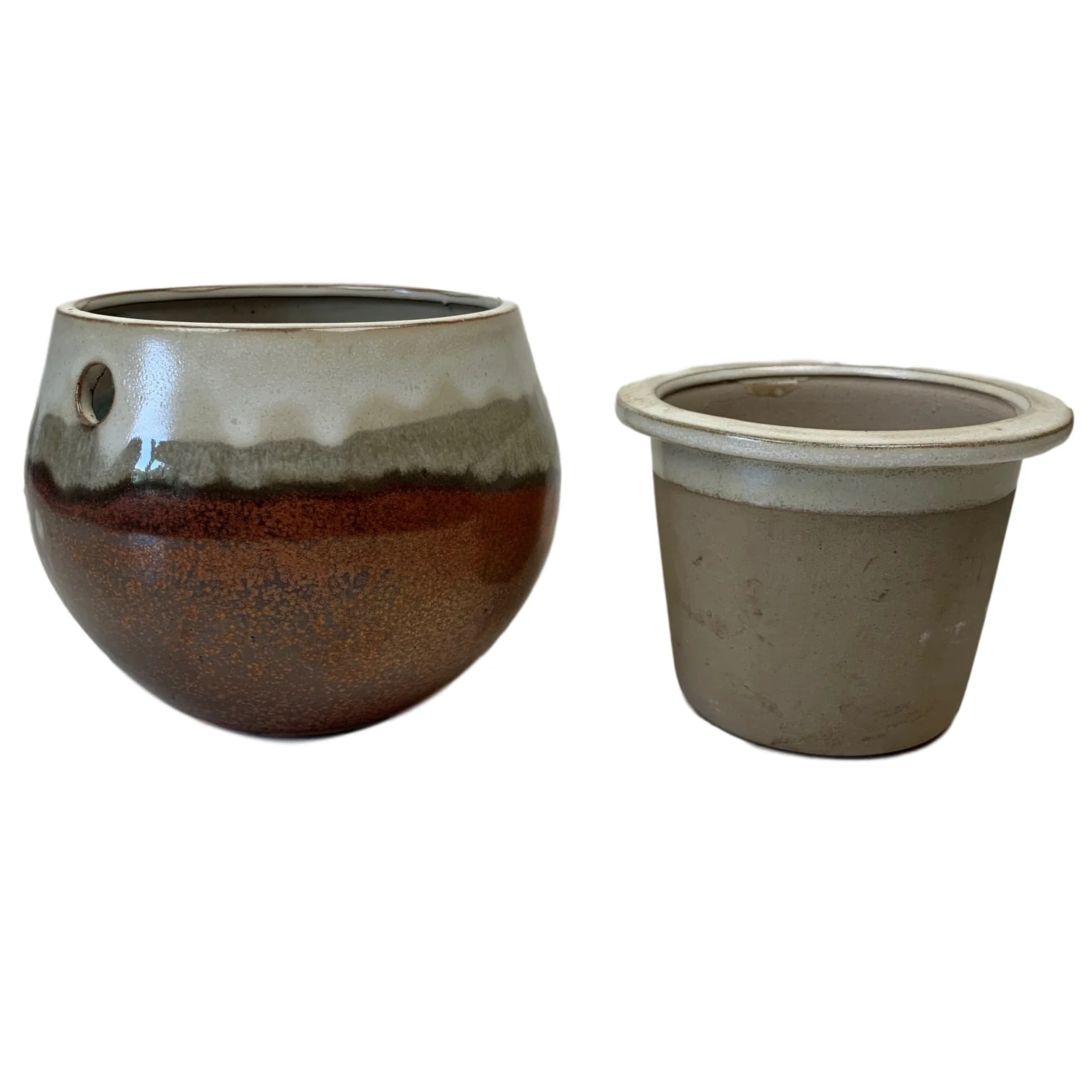 8" Honey Cream Over Copper Teardrop Self Watering Pot - Image 2
