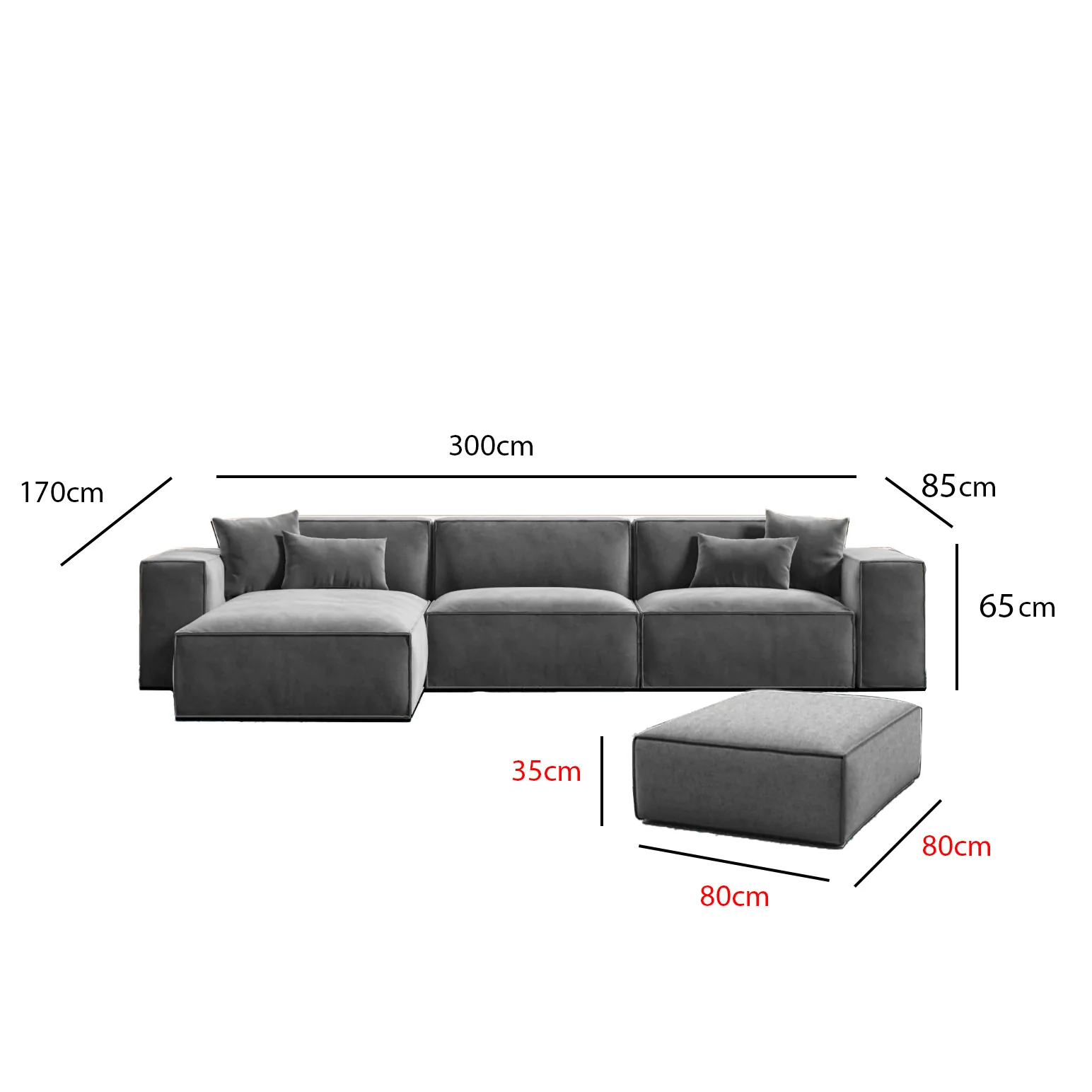 ركنة مع بوف 170×300سم - ألوان متعددة - FUD367 - Image 2