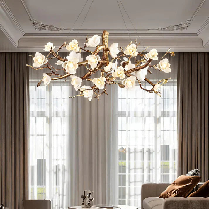 Lior Magnolia Branch & Porcelain Bloom Chandelier - Image 2