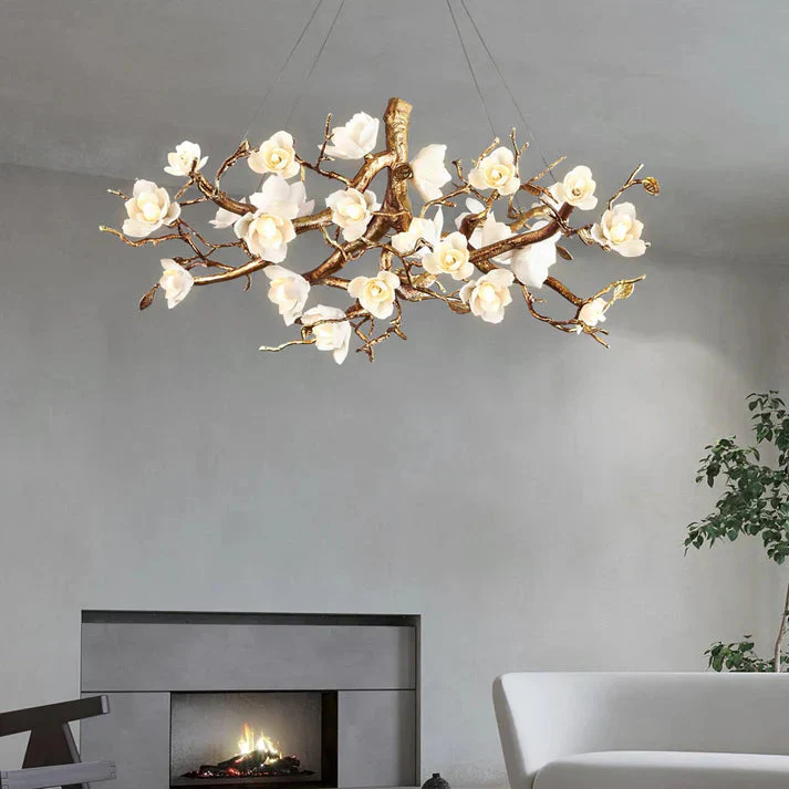Lior Magnolia Branch & Porcelain Bloom Chandelier - Image 3