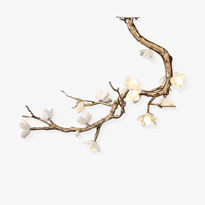 Magnolia Branch & Brass Floral Chandelier - Image 1