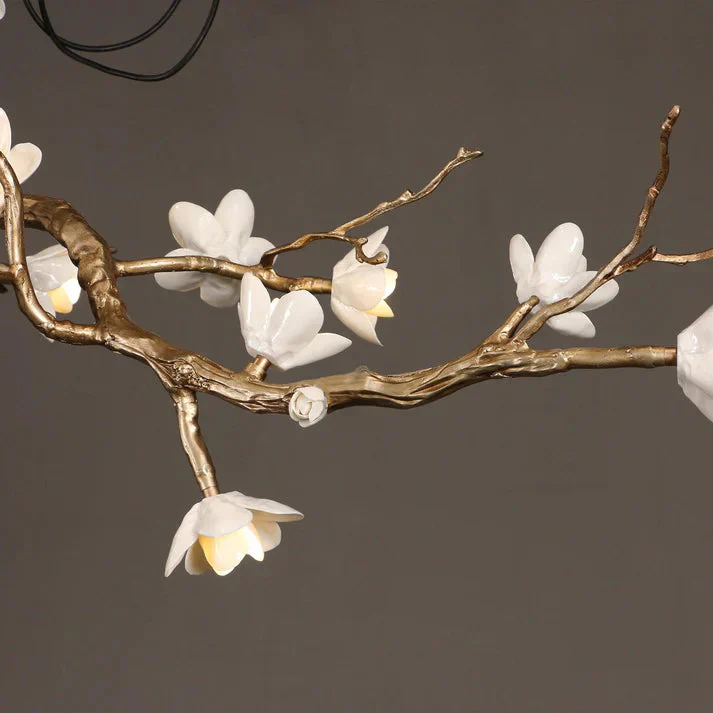 Magnolia Branch & Brass Floral Chandelier - Image 2