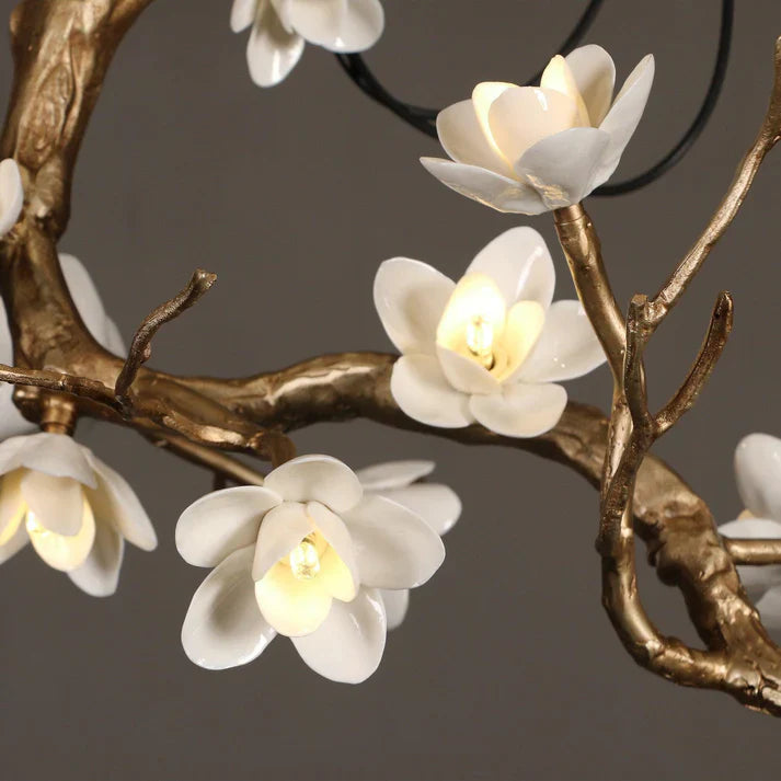 Magnolia Branch & Brass Floral Chandelier - Image 3