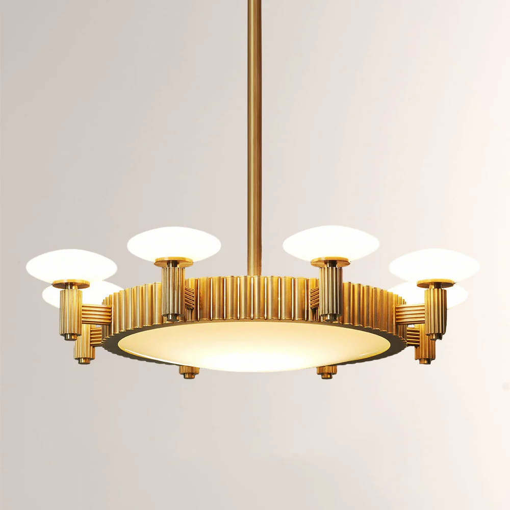 Merlyn Ribbed Brass Opal Glass Chandelier - Image 1