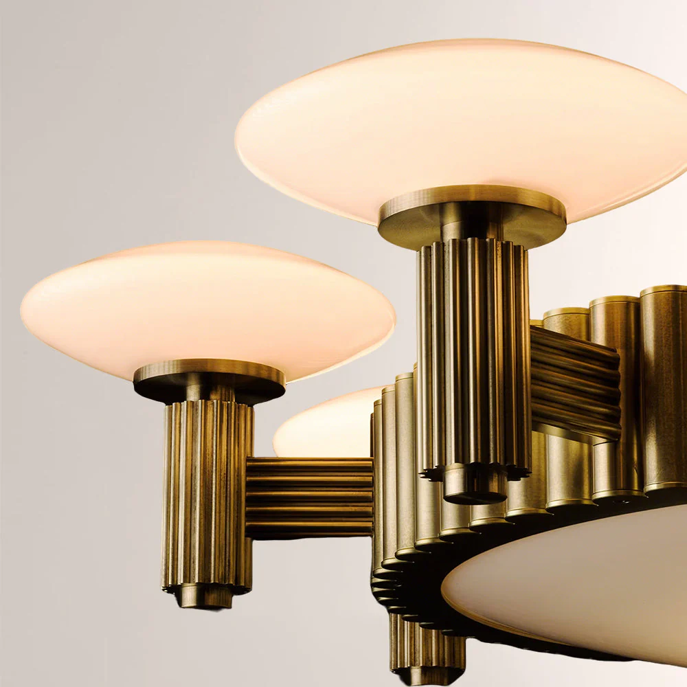 Merlyn Ribbed Brass Opal Glass Chandelier - Image 2