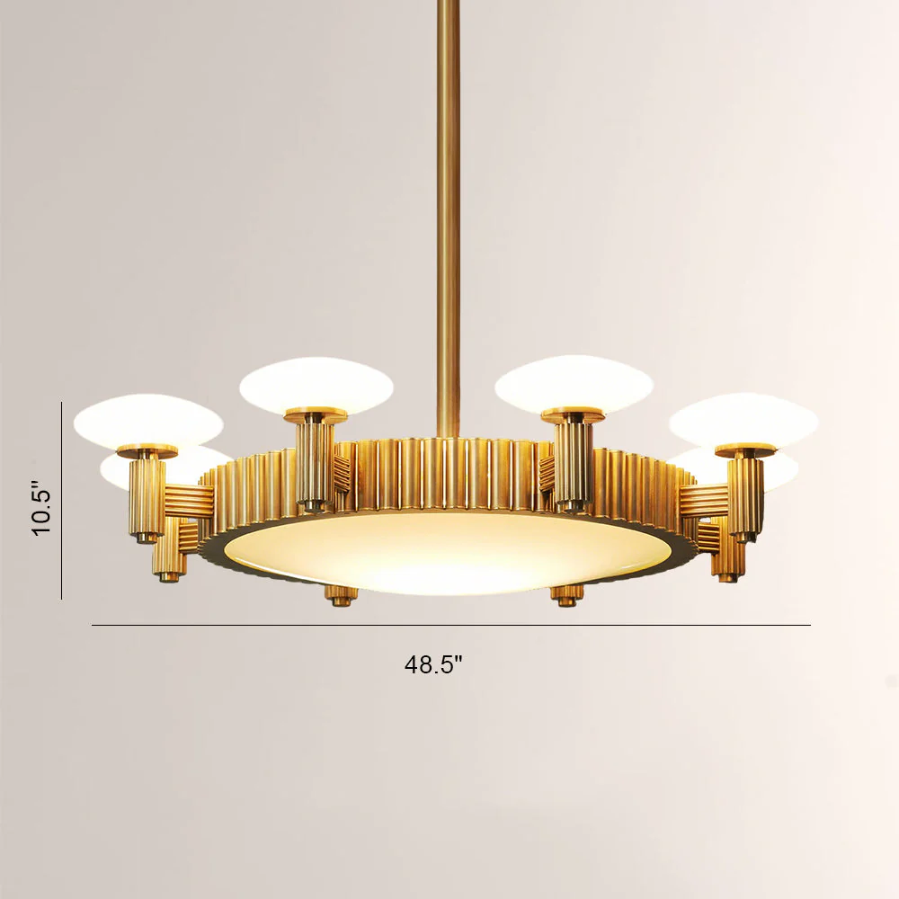 Merlyn Ribbed Brass Opal Glass Chandelier - Image 3