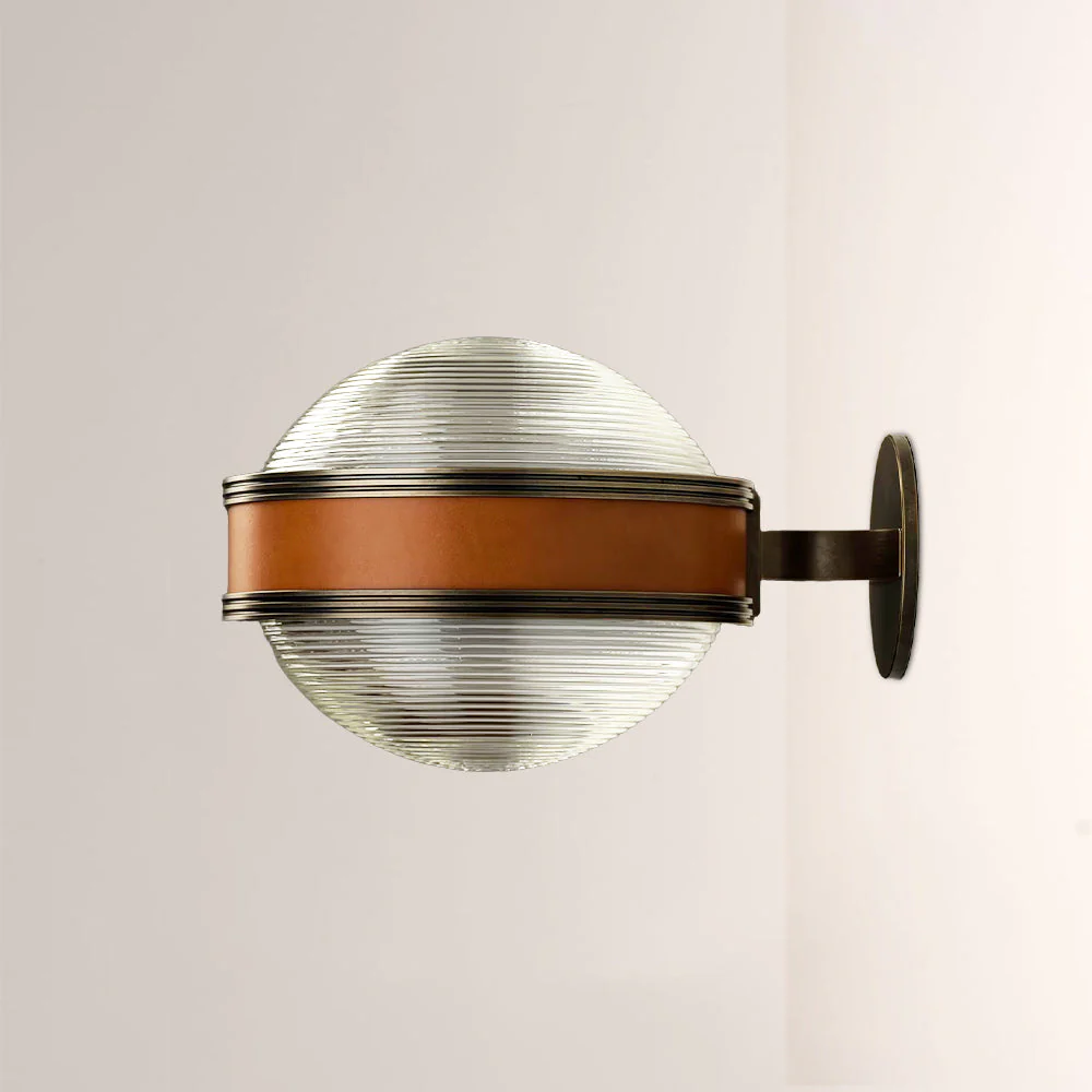 Monterra Leather-Accented Ribbed Glass Sconce - Image 3