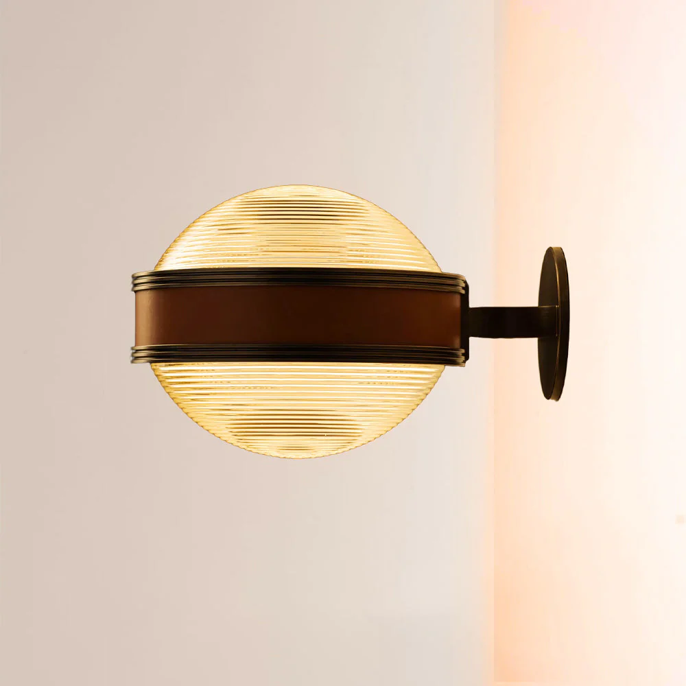 Monterra Leather-Accented Ribbed Glass Sconce - Image 1