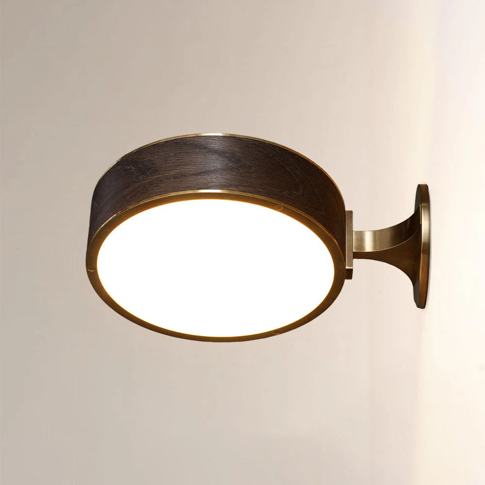 Monterra Wood Grain Brass Drum Wall Sconce - Image 3