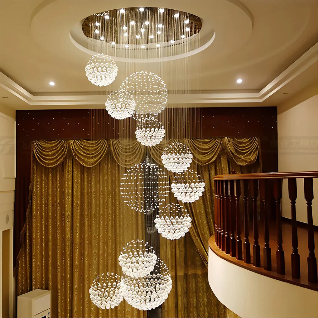 Spiral Raindrop Crystal Ball Three Step Dimming LED Staircase Chandelier - Image 2