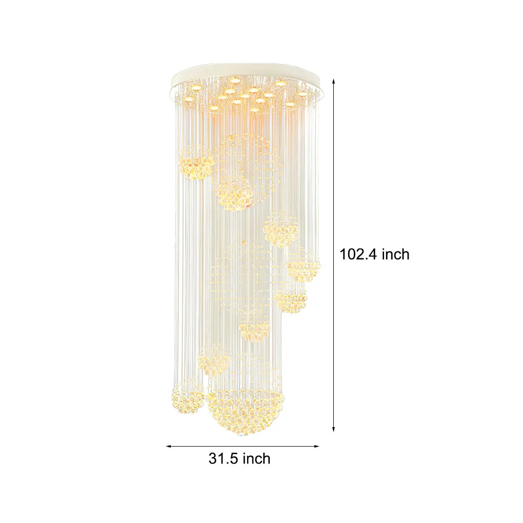 Spiral Raindrop Crystal Ball Three Step Dimming LED Staircase Chandelier - Image 3