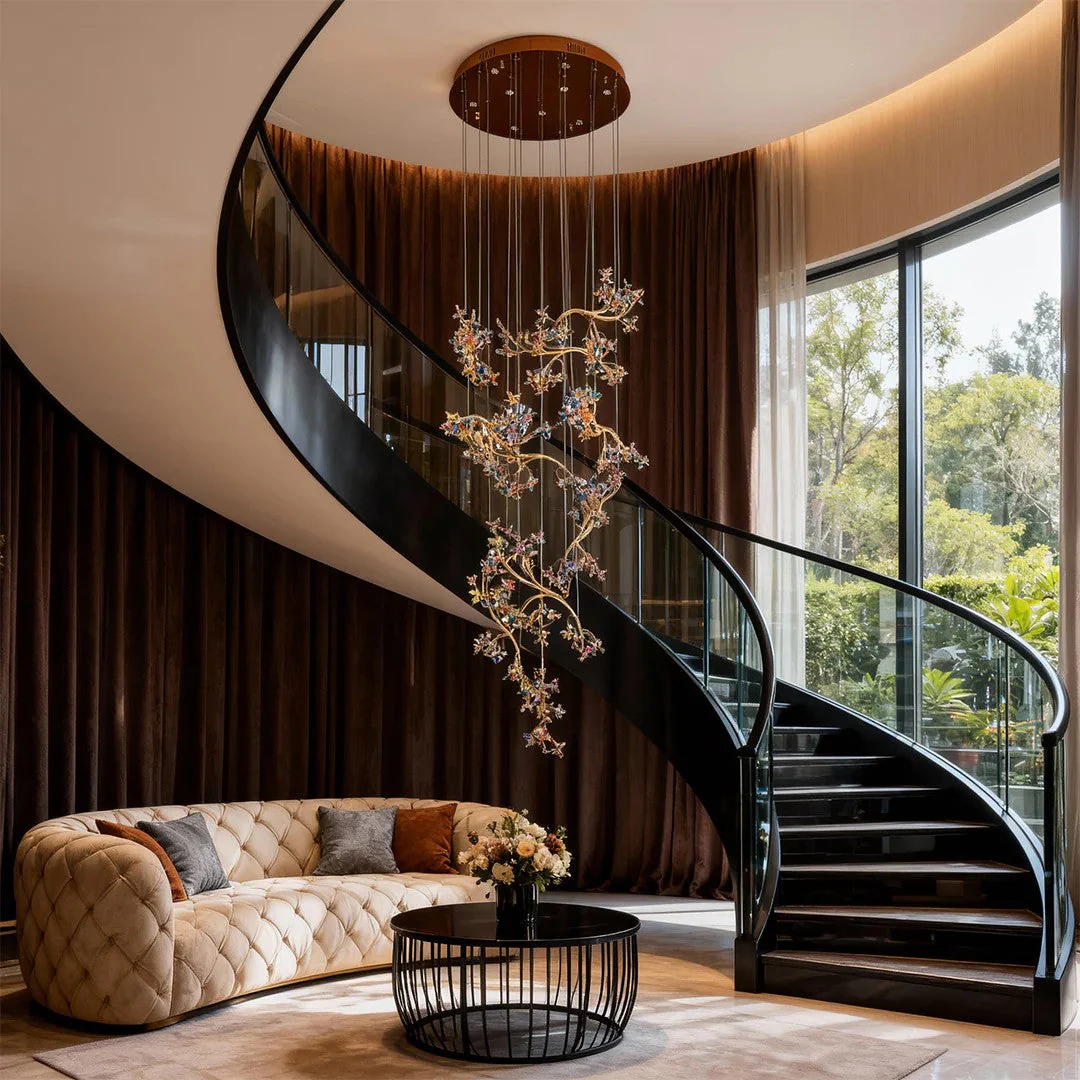 Modern Staircase Chandelier Crystal Hollow Rotating Ceiling Light - Image 1
