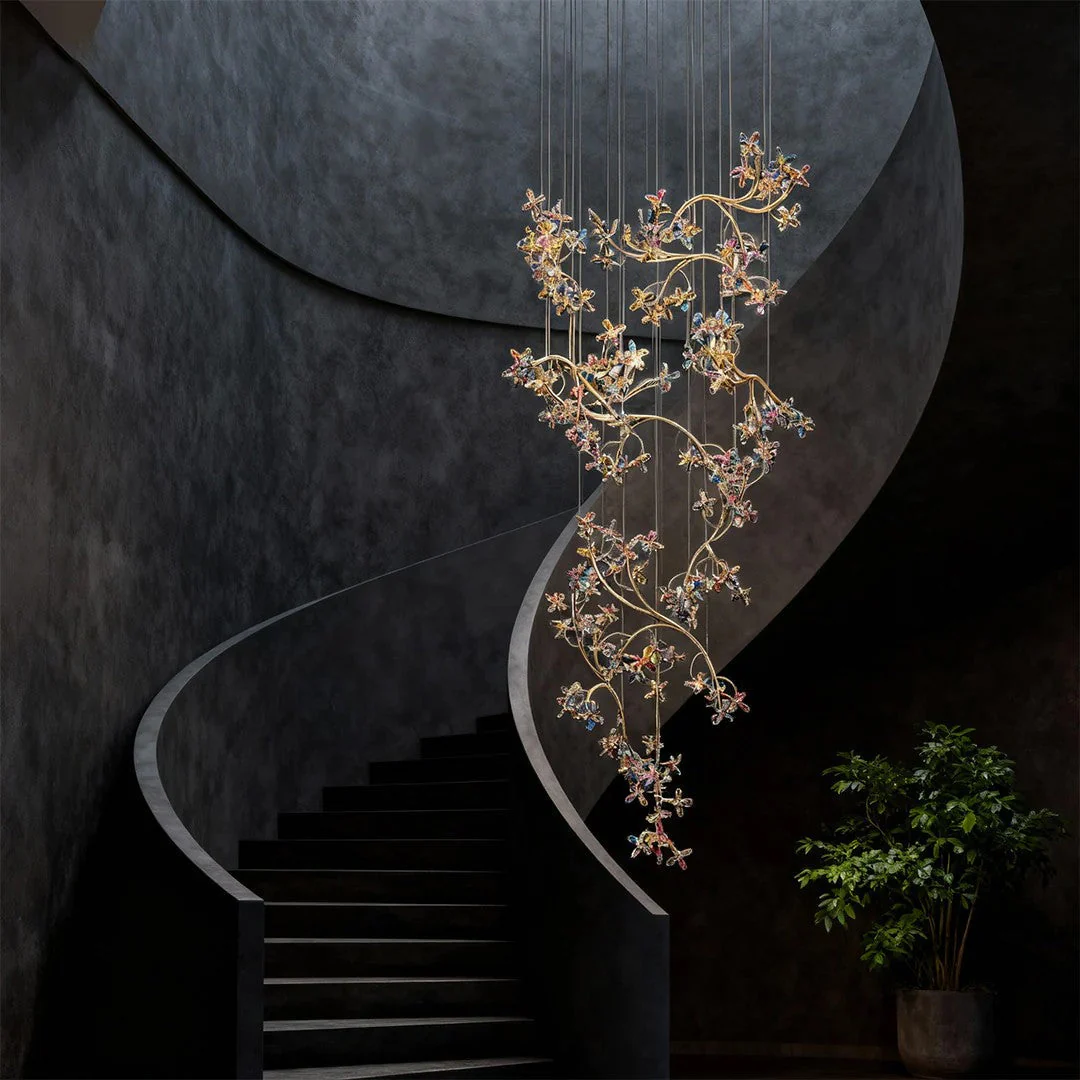 Modern Staircase Chandelier Crystal Hollow Rotating Ceiling Light - Image 2