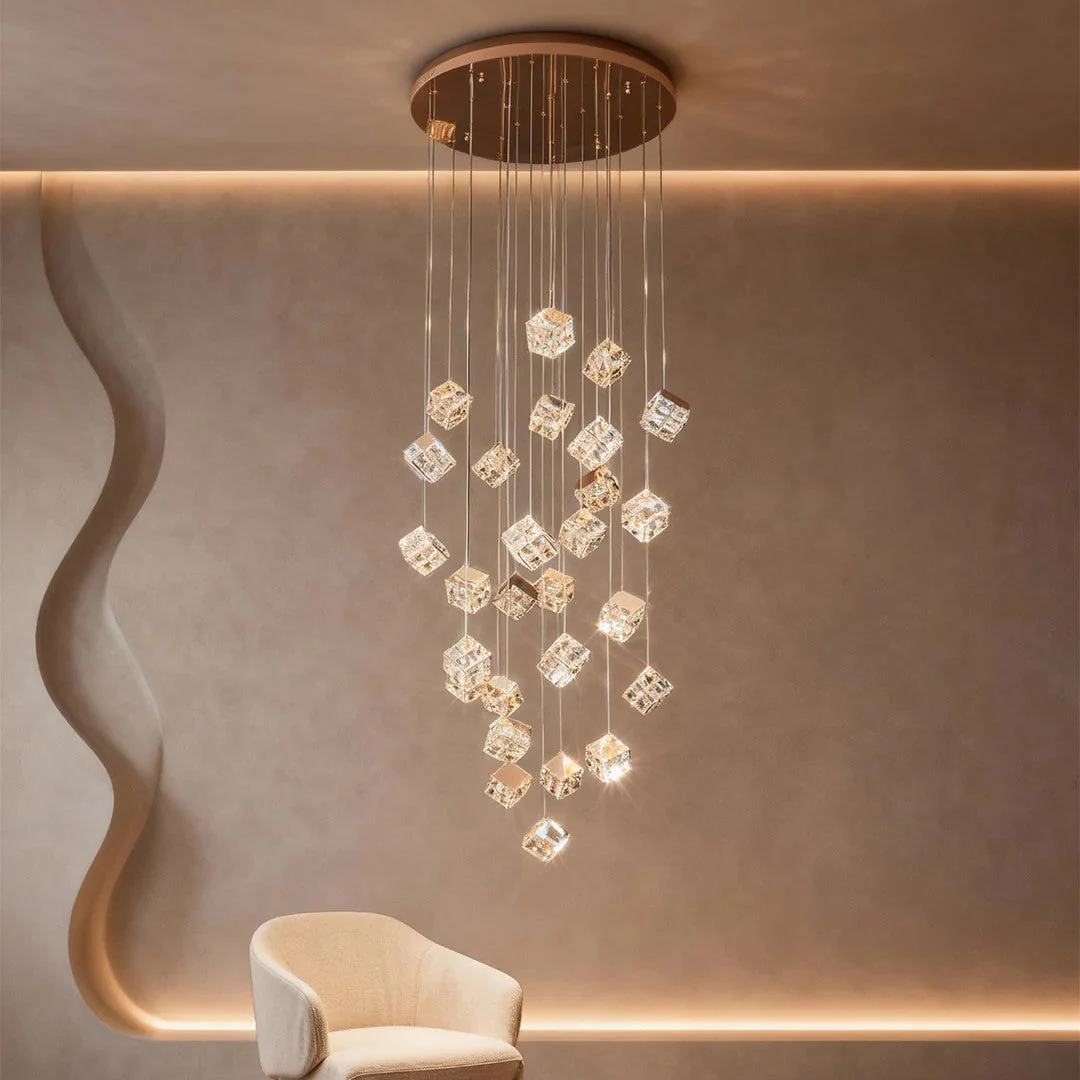 Stairs Chandelier Magic Cube Crystal Ceiling Light - Image 1