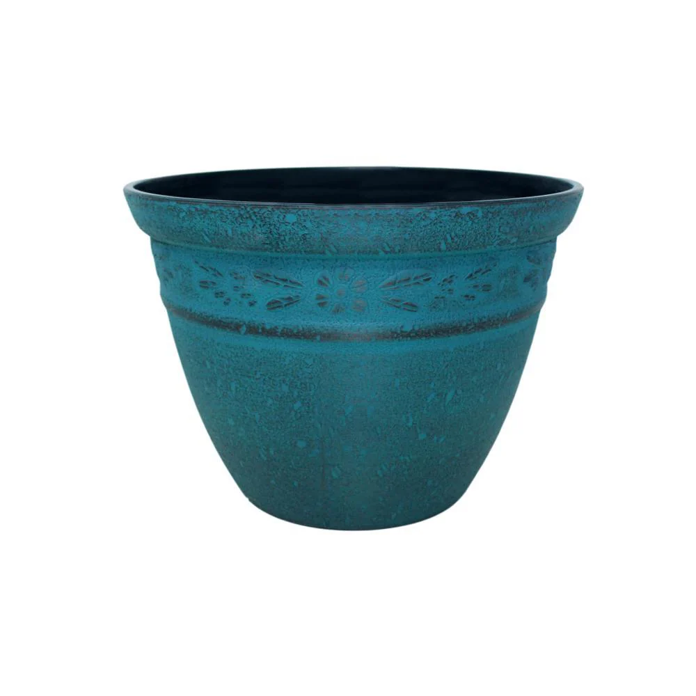 Stone Collection – 12″ Plastic Flower Pot – Misty Turquoise