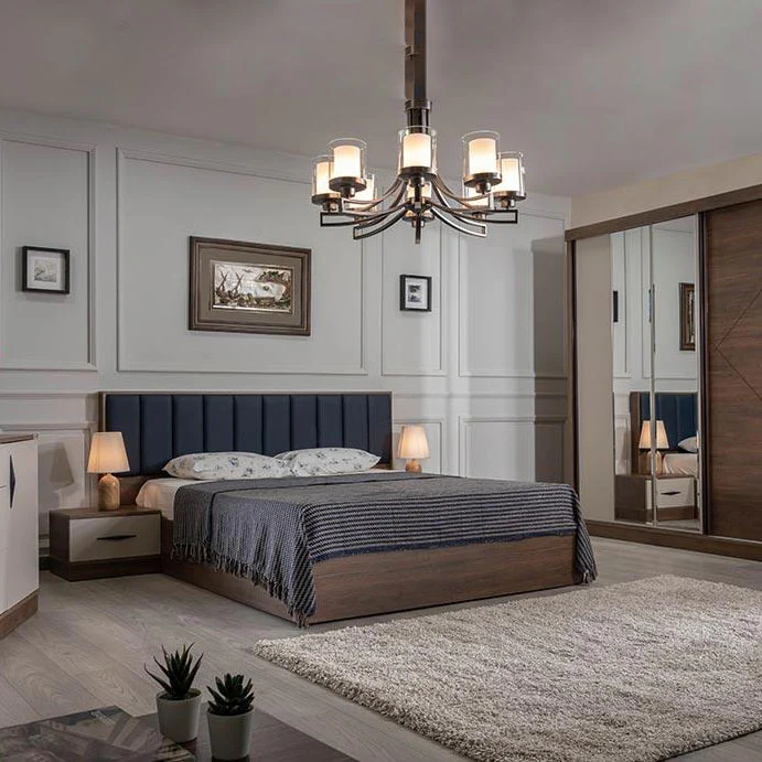 سرير مع 2 كمود خشب طبيعي - مقاسات متعددة - ألوان متعددة -WS132 - Image 1