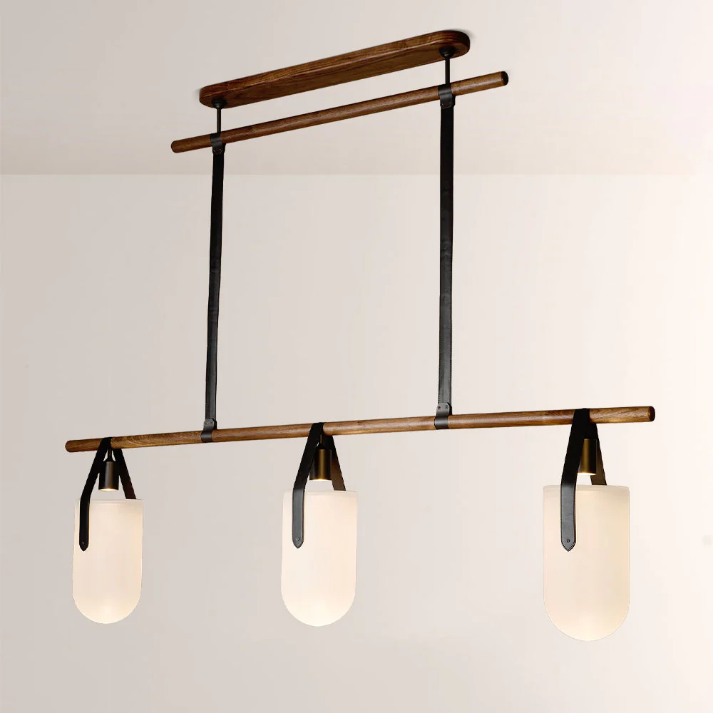 Welden Walnut Leather Linear Chandelier - Image 1