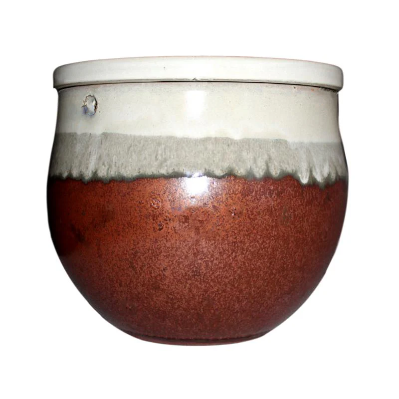 12″ Honey Cream Over Copper Teardrop Self Watering Pot