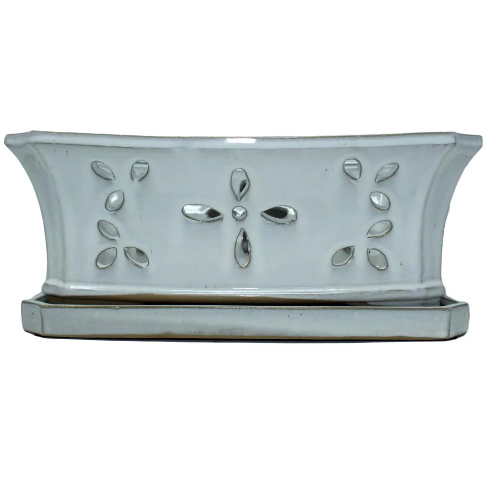 8" x 13" White Diamond Ceramic Window Box - Image 1
