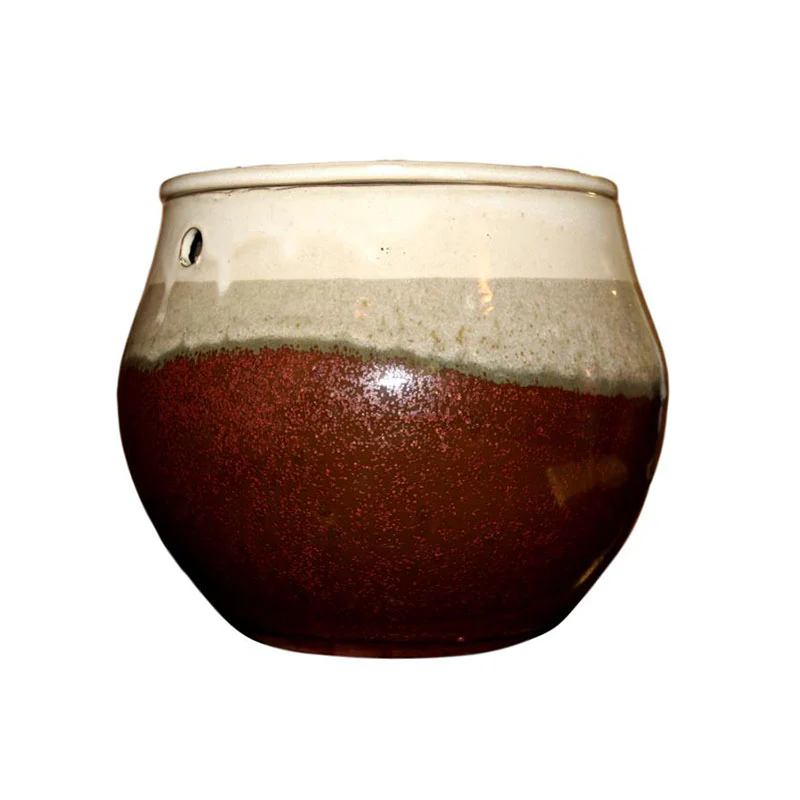 10″ Honey Cream Over Copper Teardrop Self Watering Pot