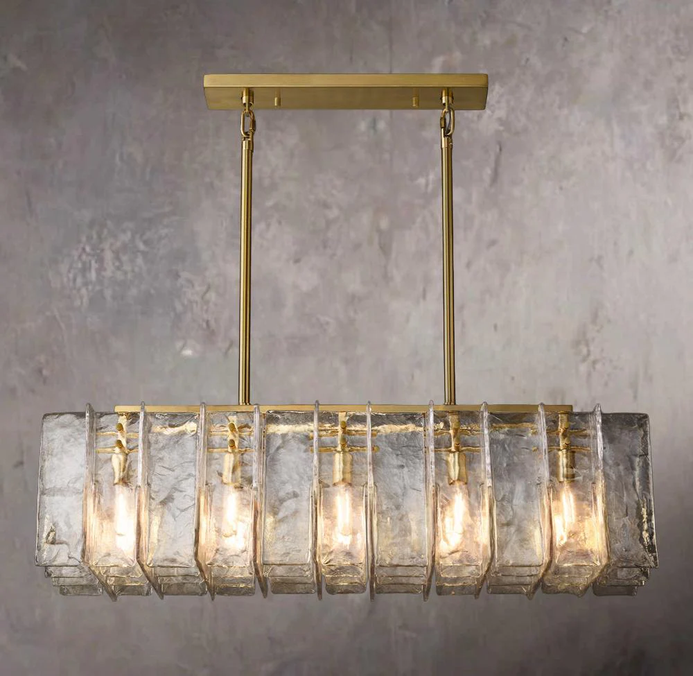 Gridded Clear Glass Rectangular Chandelier 49" - Image 1