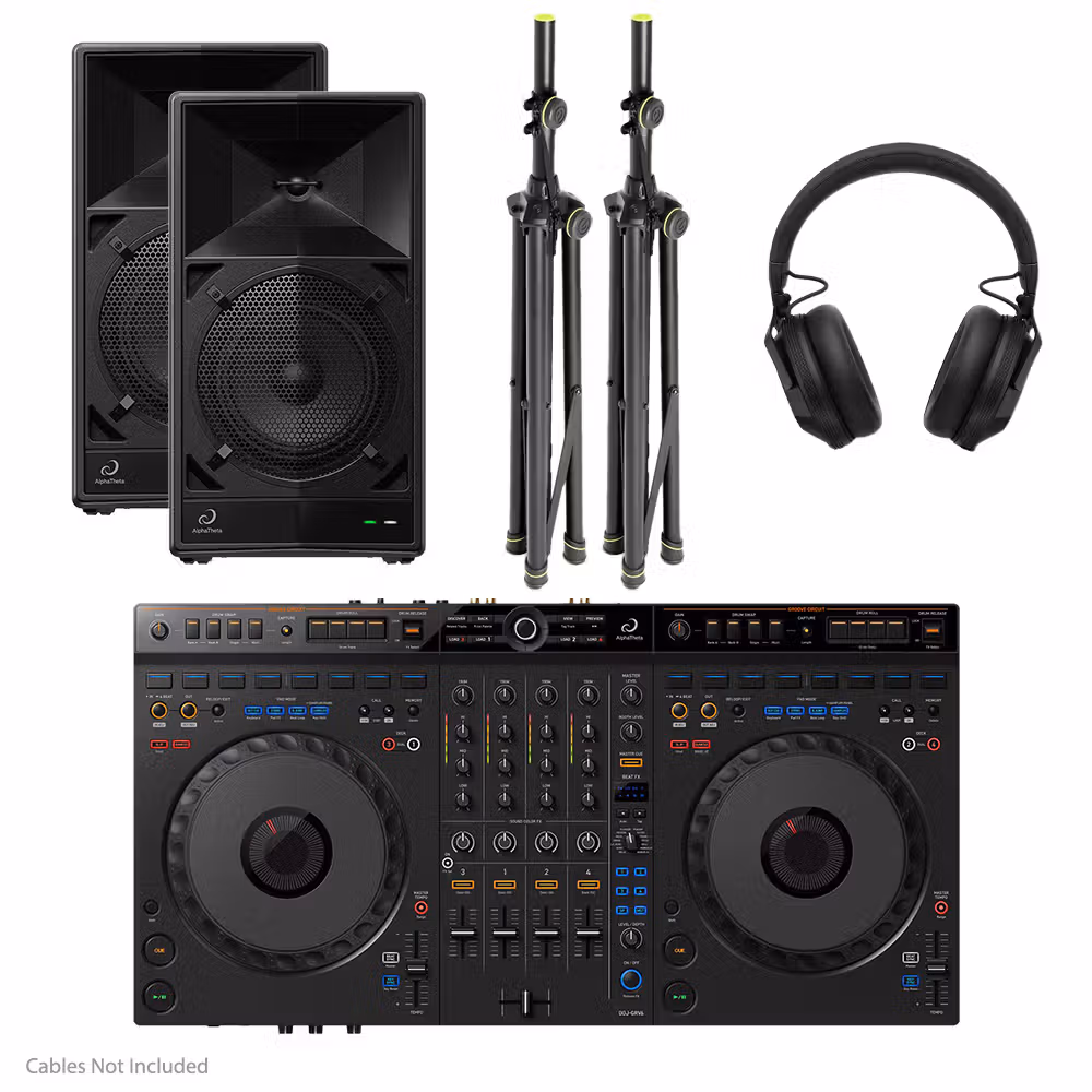 AlphaTheta DDJ-GRV6 Bundle w/ HDJF10 Headphones, 2x Wave Eight Speakers & Stands - Image 1