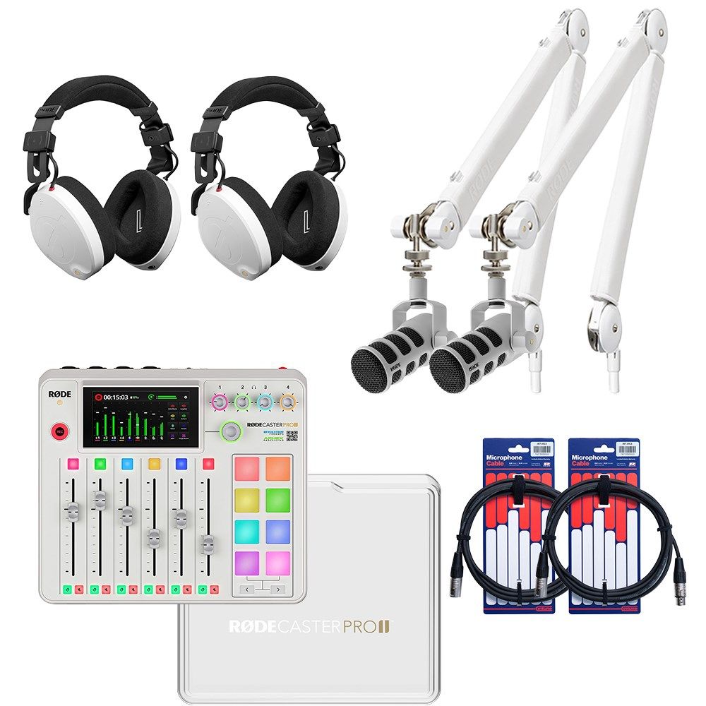 Rode RodeCaster Pro II Pack 2 (White) w/ 2x PodMic, PSA1+, NTH100, Cover & XLR Cables - Image 1