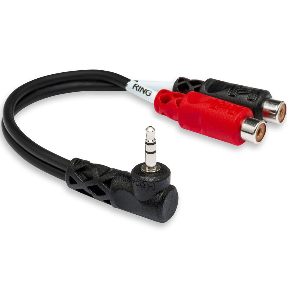 Hosa YRA-167 Right-Angle 3.5mm TRS(M) to Dual RCA(F) Stereo Breakout Adaptor Cable - Image 1