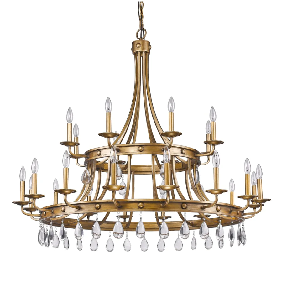 Acclaim Lighting Krista 24 Light 48″ Wide 2 Tier Chandelier with Crystal Accents and Studded Antique Gold Bands