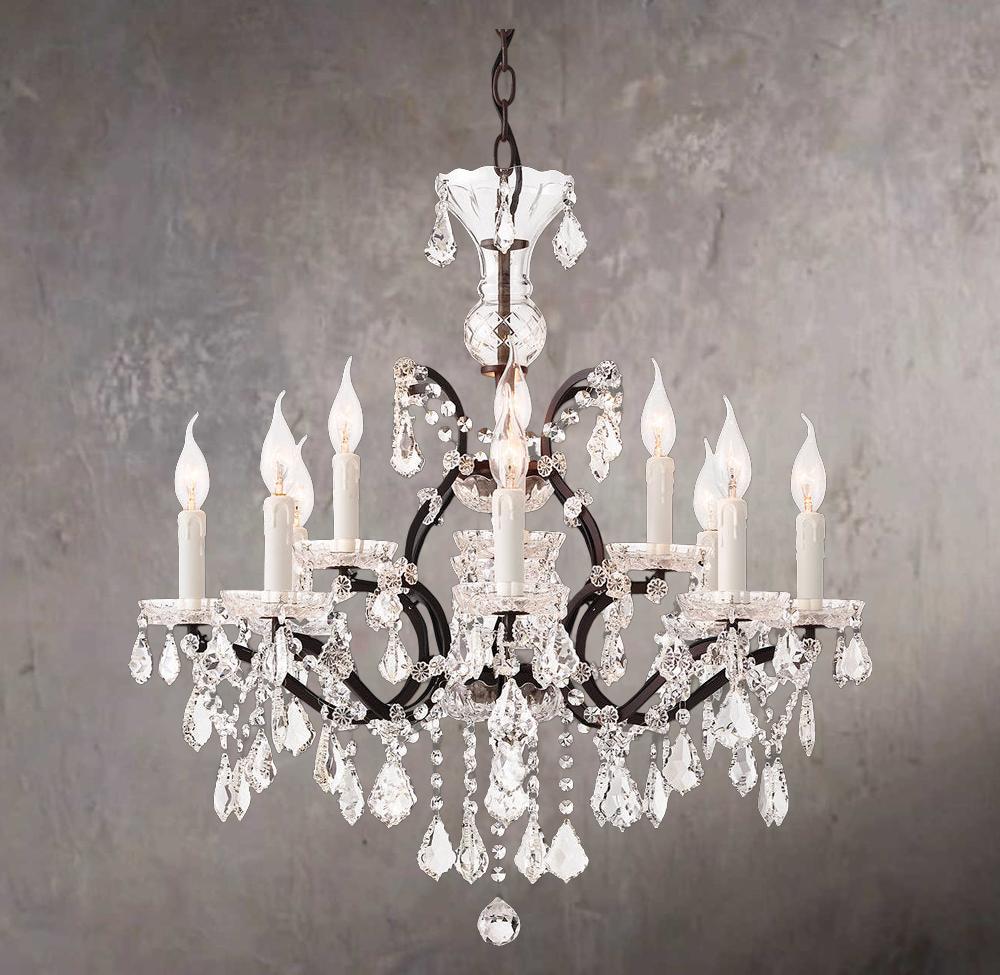 Antique 19th Century Baroque Style Iron and Crystal Round Chandelier 28" - Image 2