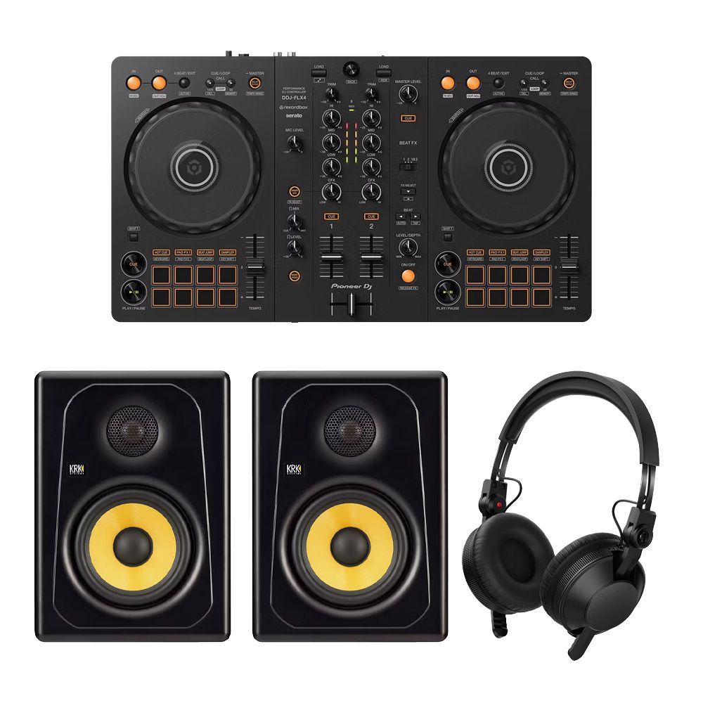Pioneer DJ DDJ-FLX4 Pro DJ Pack w/ KRK Kreate 5 Monitors & HDJ-CX Headphones - Image 1
