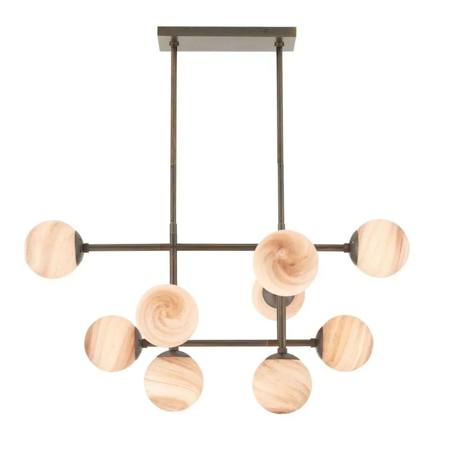 Arteriors Hadden 9 Light 38" Wide Linear Chandelier with Swirl Glass Shades - Image 1