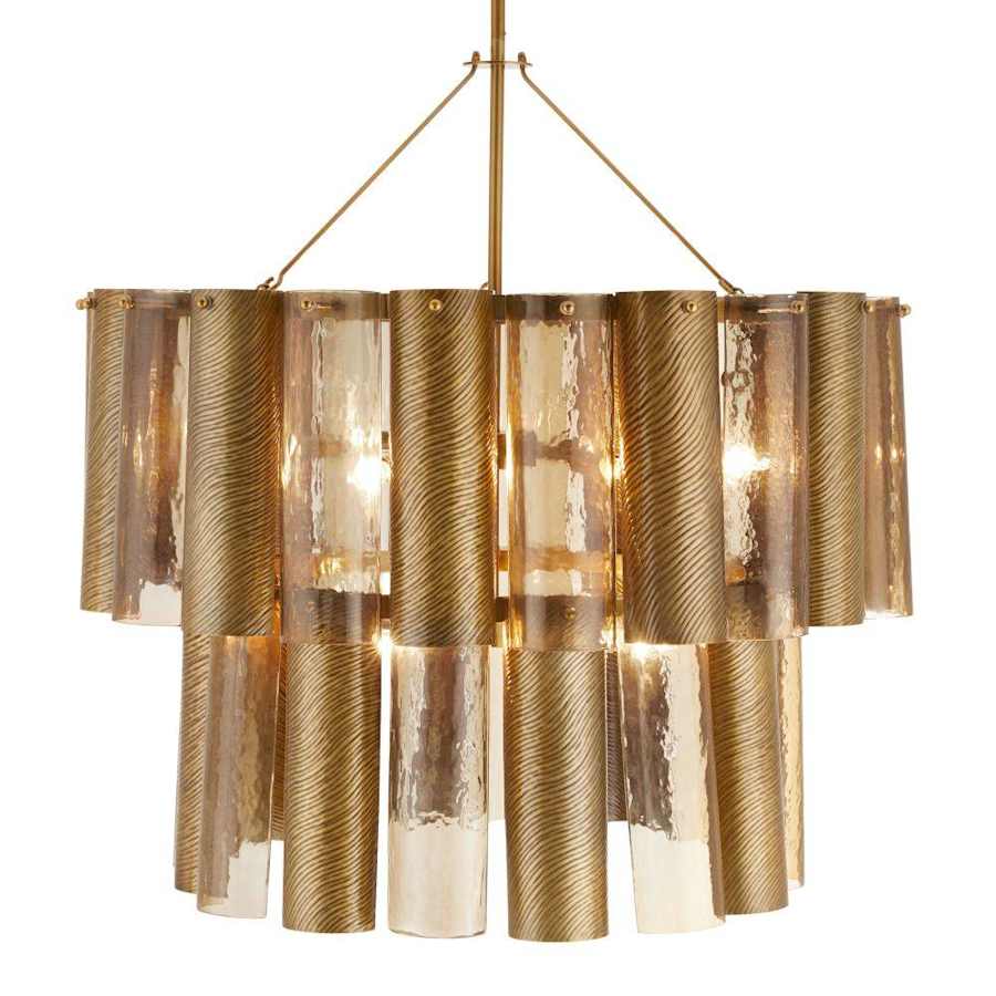 Arteriors Faramond 10 Light 35" Wide Waterfall Chandelier with Iron and Hammered Glass Shades - Image 1