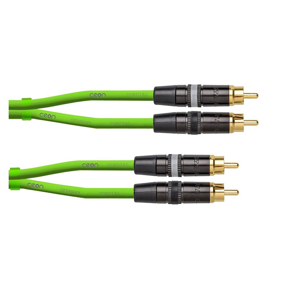 Cordial Ceon REAN 2x RCA Gold to 2x NEUTRIK Plug 1/4" TS Gold Cable (1.5m) (Green) - Image 1