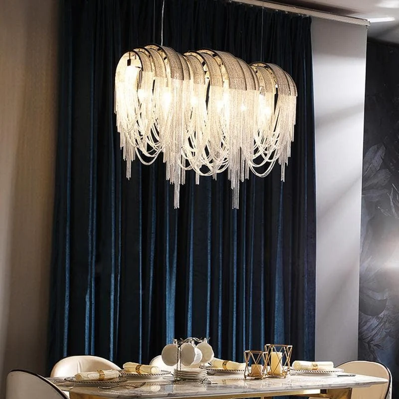 Alisa Luxury Hardware Aluminum Chain Tassel Long Branch Chandelier W35" - Image 1