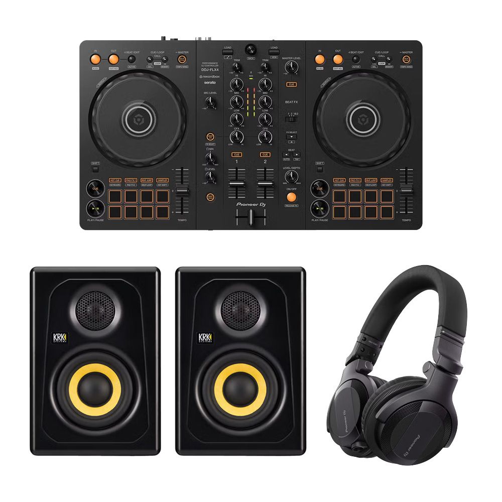 Pioneer DDJ-FLX4 Complete Home DJ Setup w/ KRK Kreate 3 Monitors & HDJ-CUE1 Headphones - Image 1