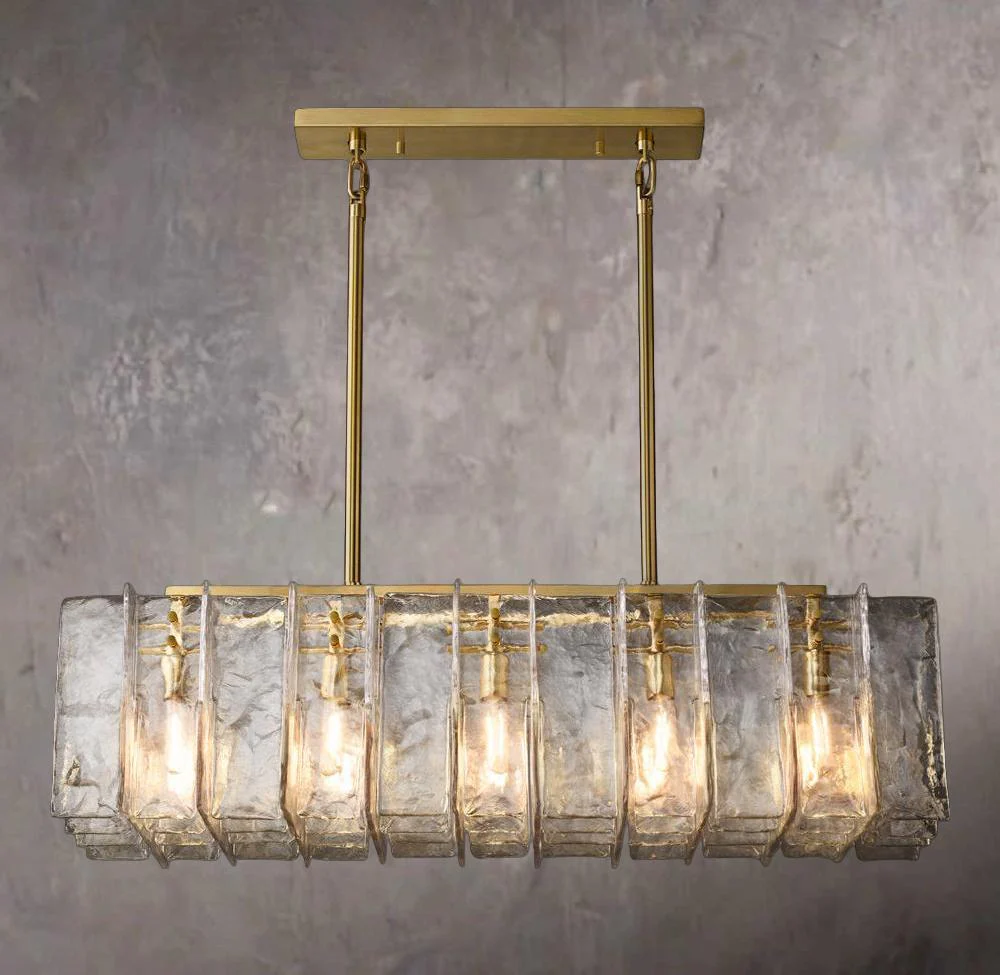 Grid-Framed Clear Glass Rectangular Chandelier 49" - Image 1