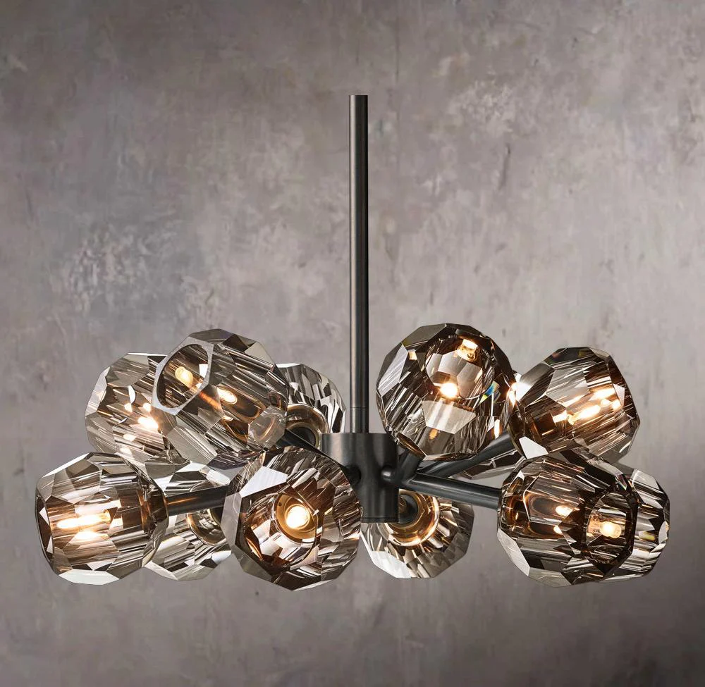 Crystal Sphere Smoked Glass Round Chandelier 24" - Image 3