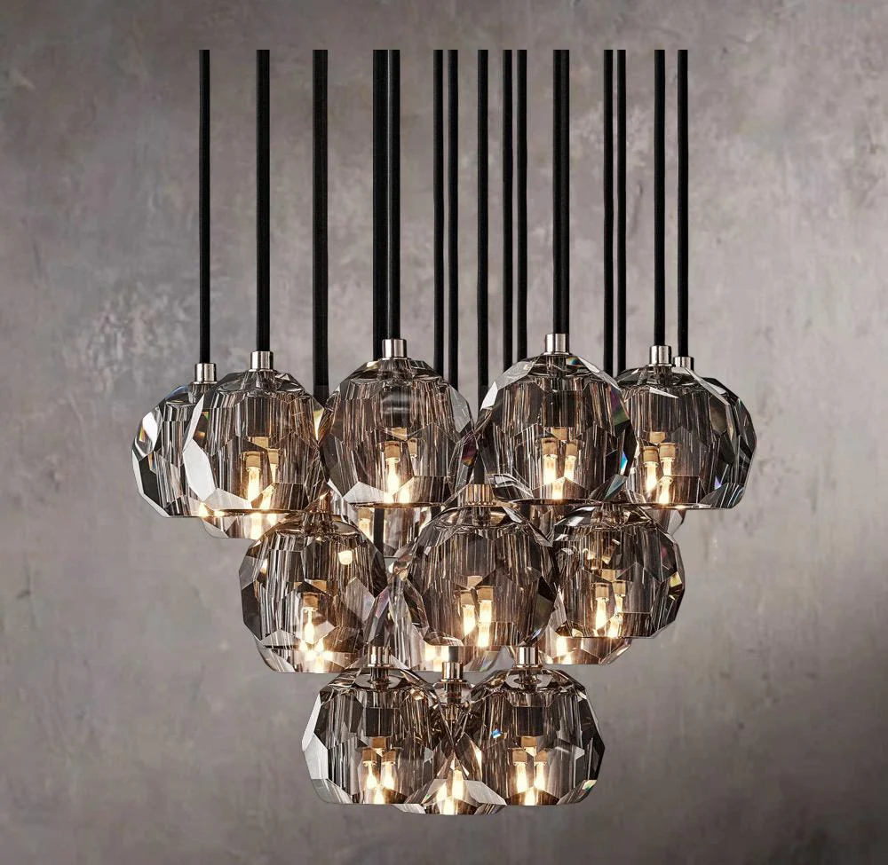Crystal Sphere Smoked Glass Globe Cluster Chandelier 19" - Image 2