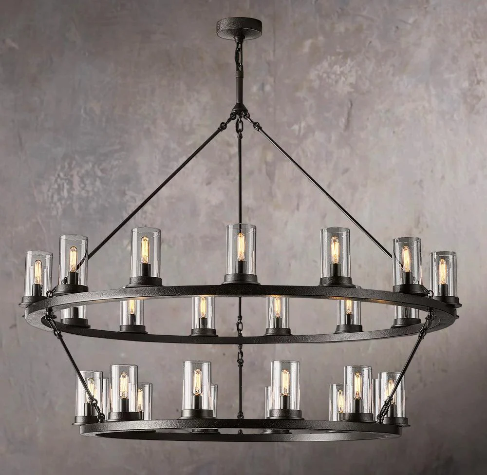 Ondra Two-Tier Transparent Crystal Glass Pendant Chandelier Light 48" - Image 1
